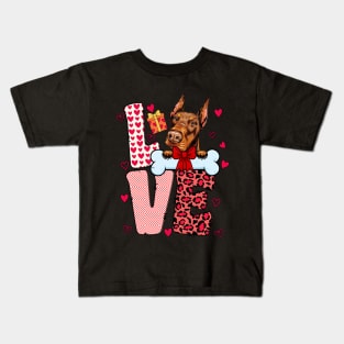 Love Doberman Pinscher Heart Dog Lover Women Valentines Day Kids T-Shirt